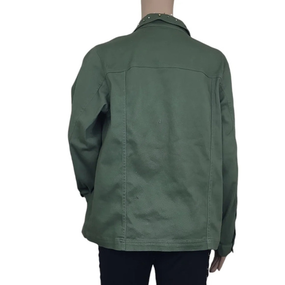 Quacker Factory Embellished Rhinestones Green Jacket Button Up - Picture 3 of 4